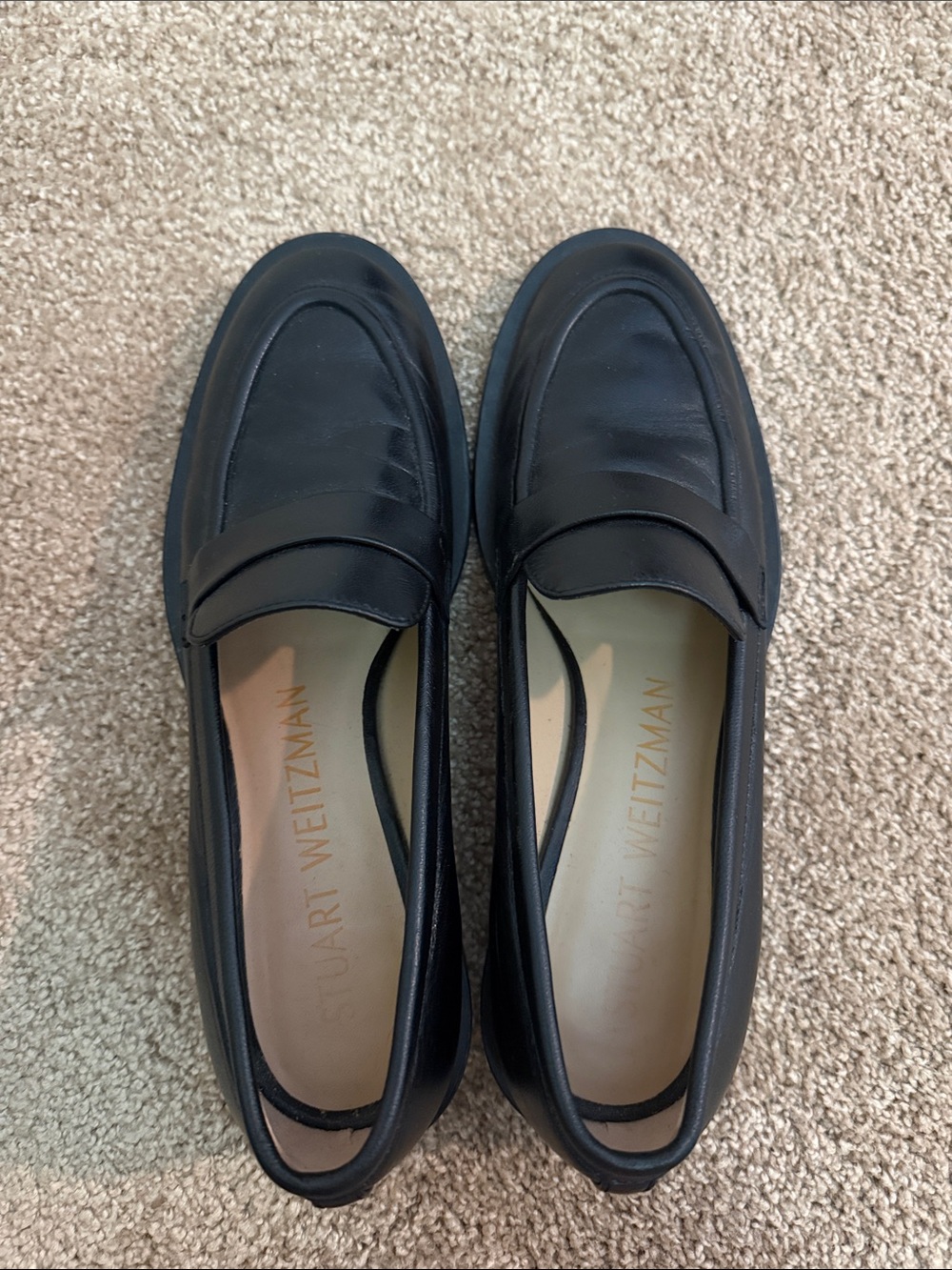 Like New Stuart Weitzman Black Leather Penny Loafers